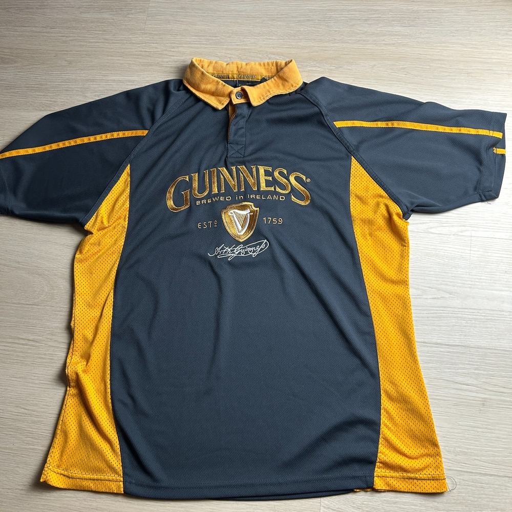 Guiness Ireland Rugby Jersey Mens XL Gray Gold Short Sleeve Embroidered 1759